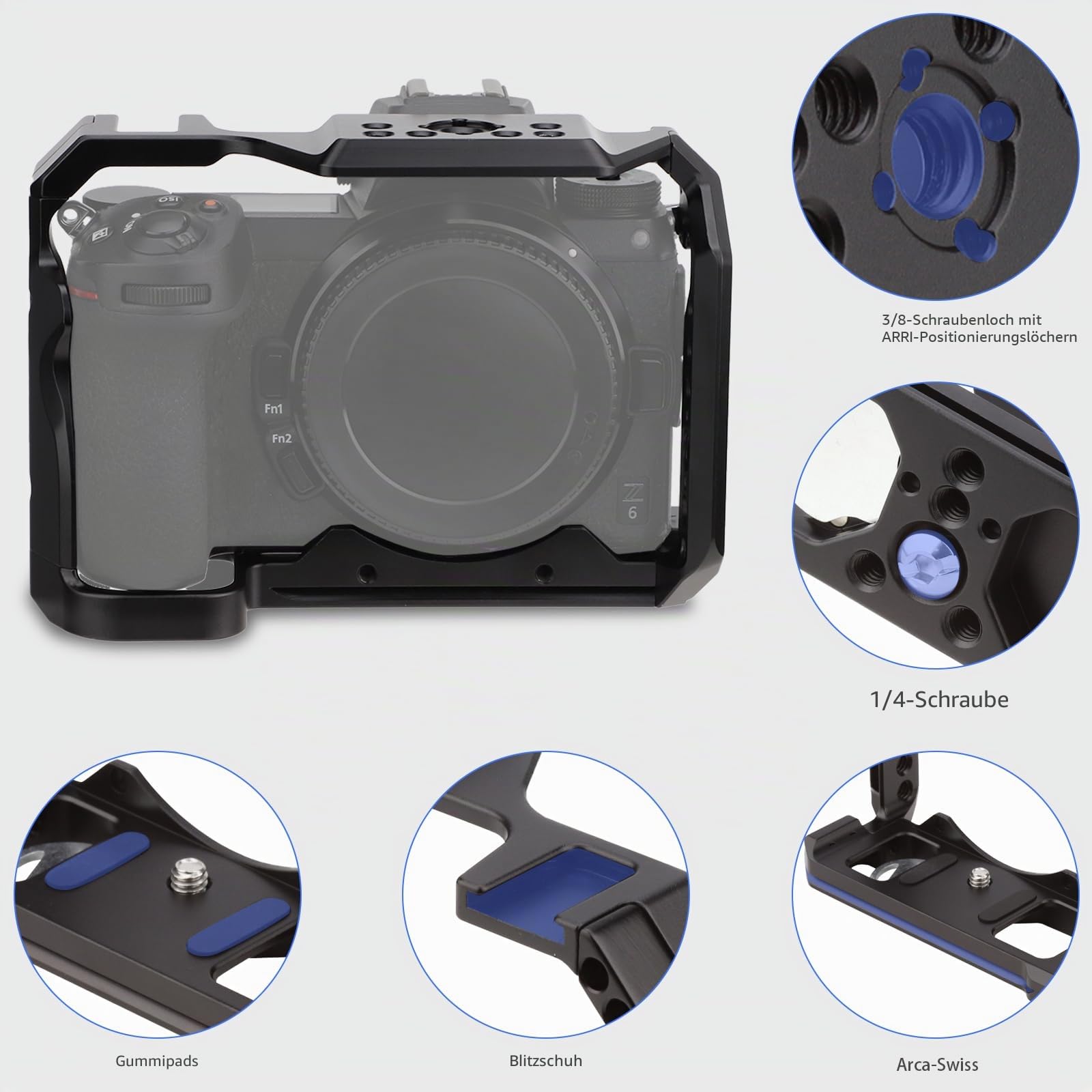 Leftfoto Kamera-Vollkäfig, für Nikon Z6II Z6 Z7II Z7, spiegellos, Verlängerungshalterung, Mikrofonfülllicht, Filmzubehör, mit kaltem Schuh
