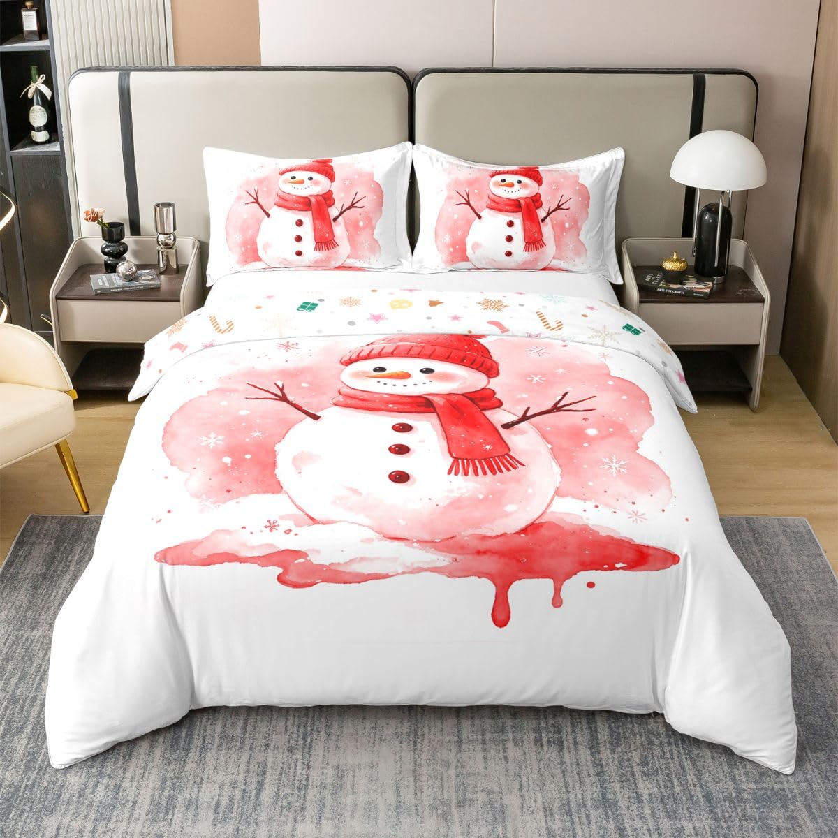 Homemissing Kids Rot Xmas Snowman 100% Baumwolle Bettwäsche Set 200x200cm