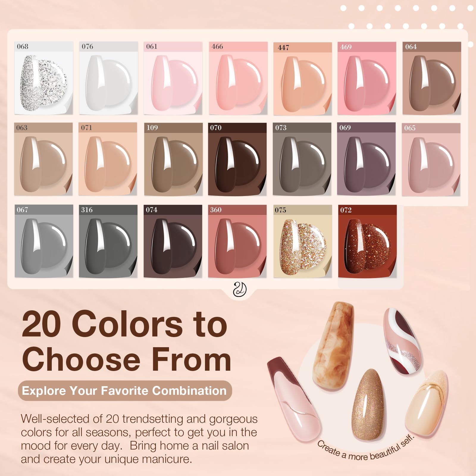 AZUREBEAUTY 31Pcs Dip Powder Nail Kit Starter 20 Colors Pastel Spring Summer Pink Acrylic Dipping Powder Set with Top/Base Coat Activator & Recycling Tray for Macaron French Manicure Salon: Chocolate Neutral Brown