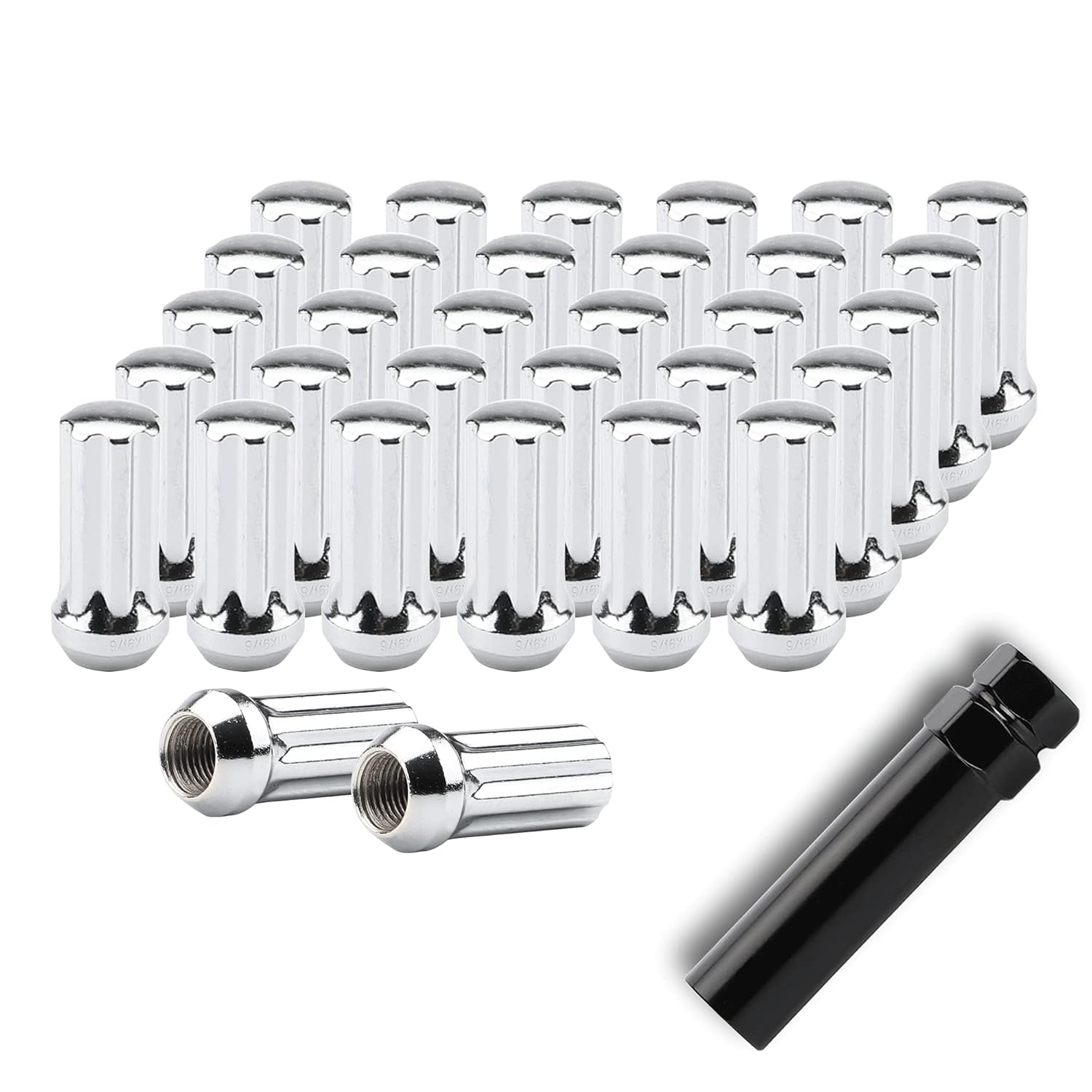 9/16x18 Wheel Lug Nuts, 32x Chrome M9/16x18 Lug Nut,Conical/Cone Bulge