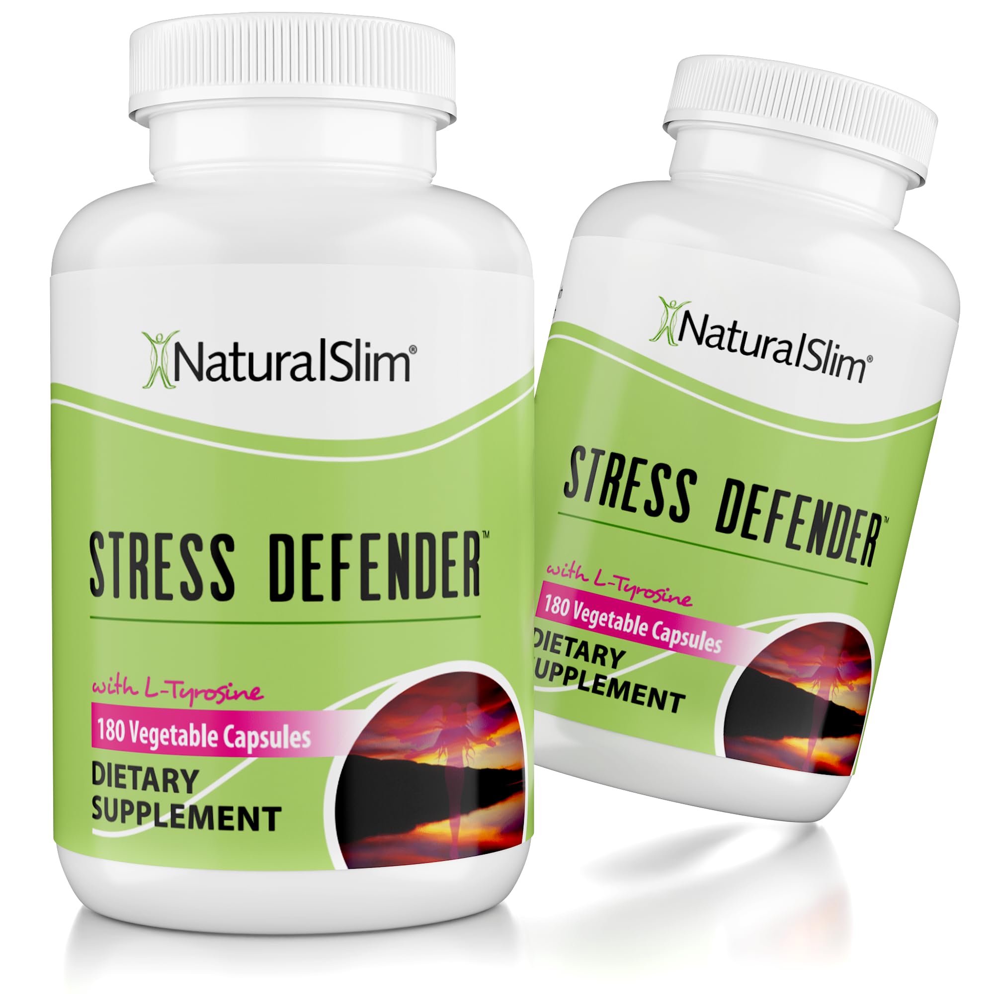 NaturalSlim Stress Relief Supplement - Stress Defender, High Cortisol Reducer, Control Cravings, Sleep & Metabolism Support with Vitamin B5 Pantothenic Acid & L Tyrosine 180 Vegetable Capsules 2 Pack