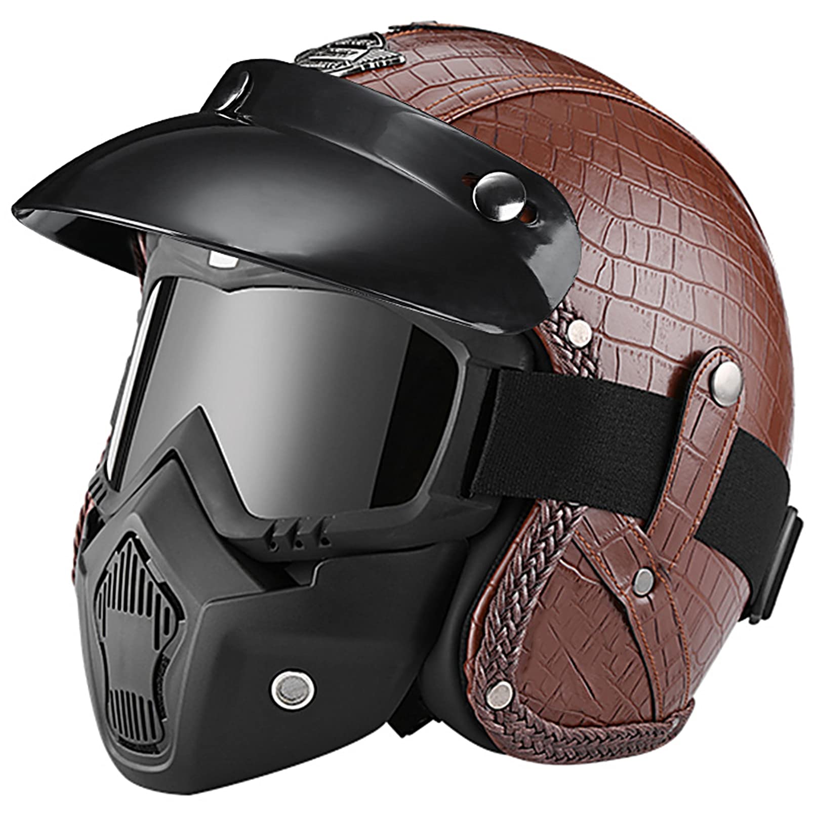 Hanhua Motorcycle Half Helmet with Goggles Quick Buckle DOT/ECE Approved Motorbike Scooter Cruisers 3/4 Open Face Helmets for Adult Men Women