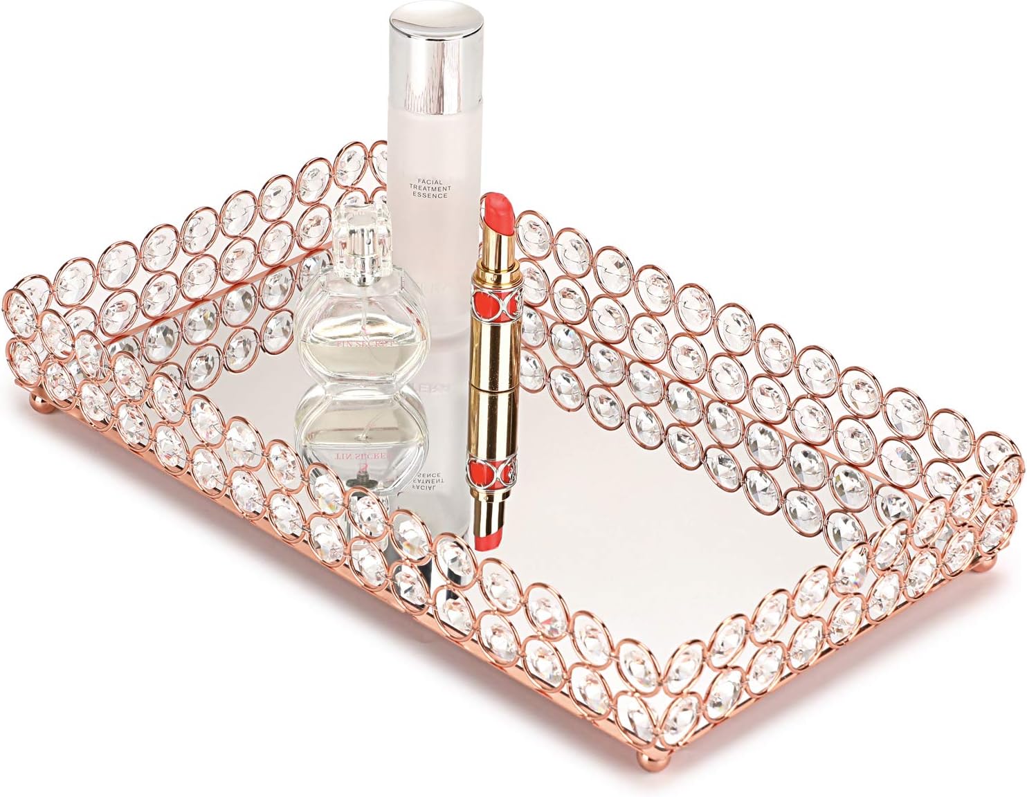 Hipiwe Crystal Cosmetic Makeup Tray Large Mirrored Vanity