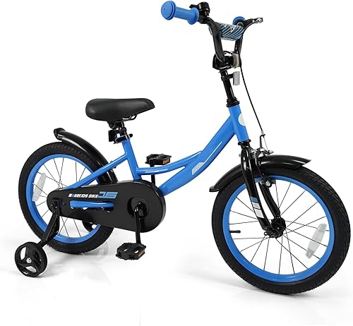 Miniatura 12 de BABY JOY Bicicleta para niños, bicicleta deportiva de 12 a 18 pulgadas con ruedas de entrenamiento extraíbles, asiento y manubrio ajustables, freno