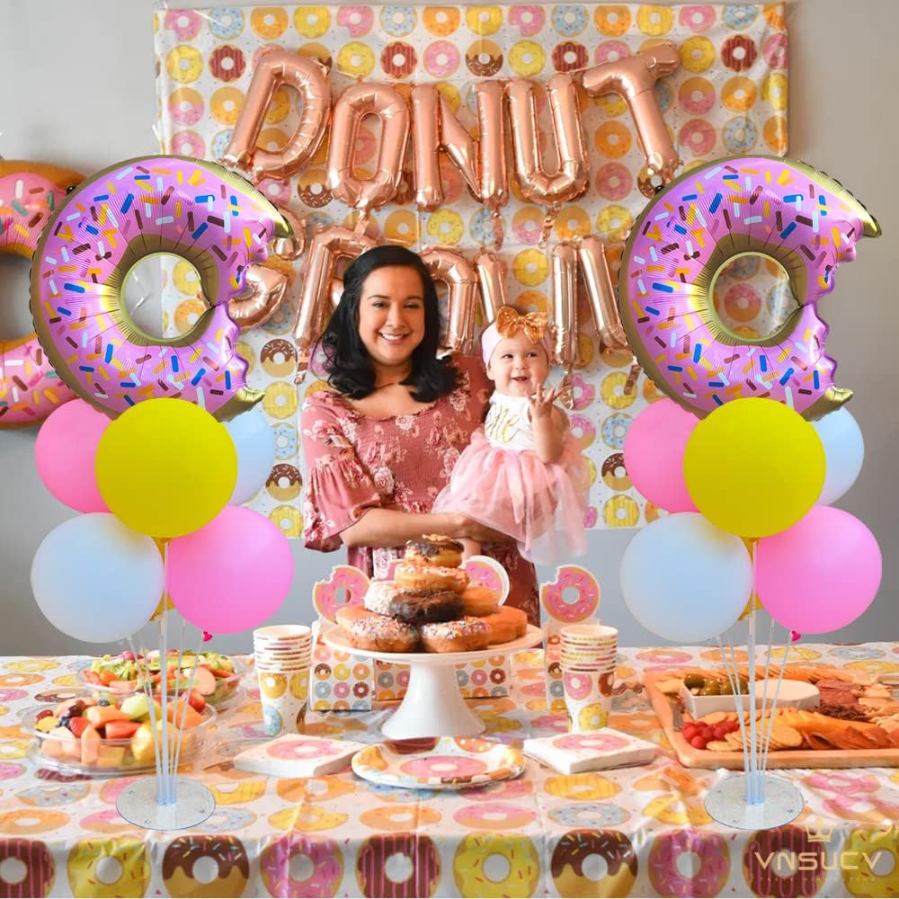 Donut Table Centerpiece Balloons Stand Kit 2 Sets with 2 Doughnut Foil Balloons and 14 Latex Pastel Balloons for Donut Time Decoration Birthday Party Wedding Baby Shower Party Decoration - Image 7