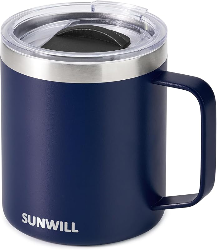 Insulated Coffee Mug, Stainless Steel 14 oz, Splash-Proof Lid | Keeps Drinks Hot & Cold, Powder-Coated Navy Blue Finish, Dishwasher Safe, Ideal for Home & Office