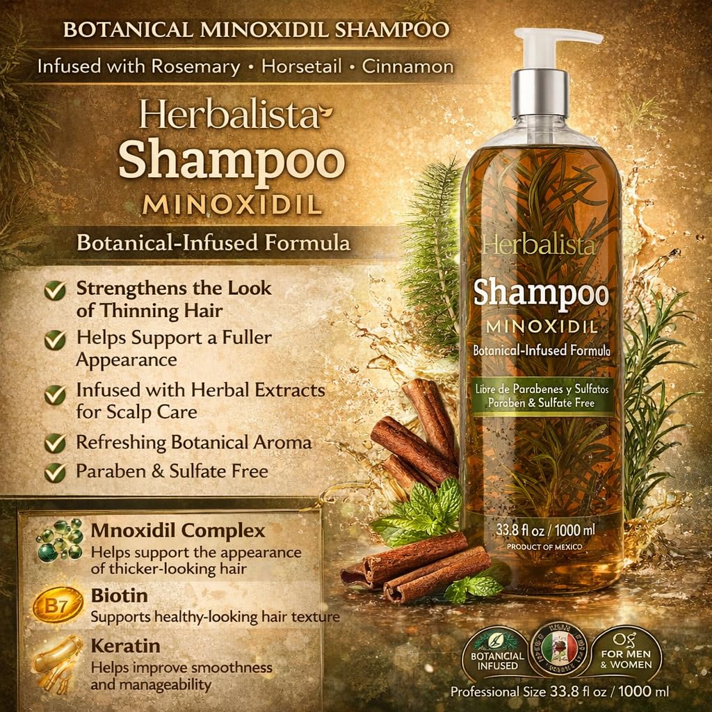 HERBALISTA Viral Botanical Shampoo 500ml (16.9 fl oz) – Minoxidil-Inspired Herbal Blend with Rosemary, Cinnamon, Aloe & Mint – Strengthening & Fuller-Looking Hair Formula