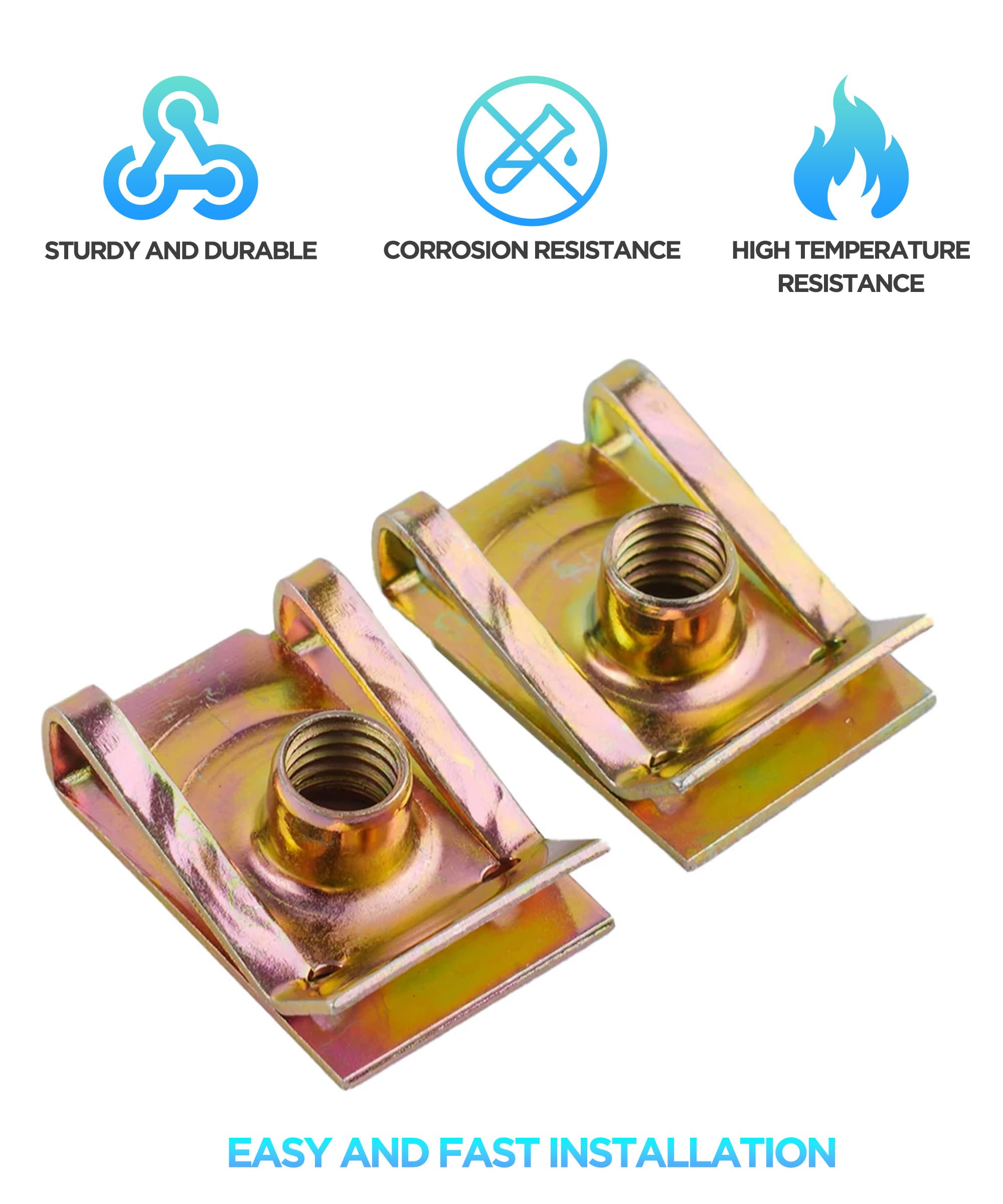 Zszywki samochodowe, klips do nakrętek typu U, M6 Sportbike Fairing Spire Clips,Zestawy Nakrętek Klips Roscachapa Metalowe Nakrętki U, Nadaje się do większości paneli drzwi samochodowych