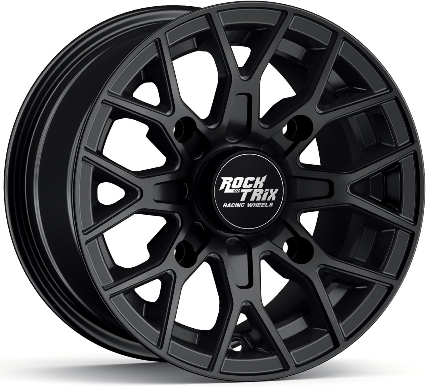 RockTrix RT104 12x7 ATV Wheels 4x110 Matte Black 5+2 Offset, 12 Inch Rims for IRS Compatible with Honda Foreman Rancher, Fits Yamaha Grizzly Kodiak Rhino Wolverine Viking, Also Fits Suzuki King Quad