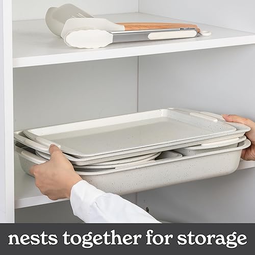 Miniatura 61 de Country Kitchen Juego de utensilios para hornear apilables antiadherentes, resistentes, duraderos, de fácil liberación, color rojo, 10