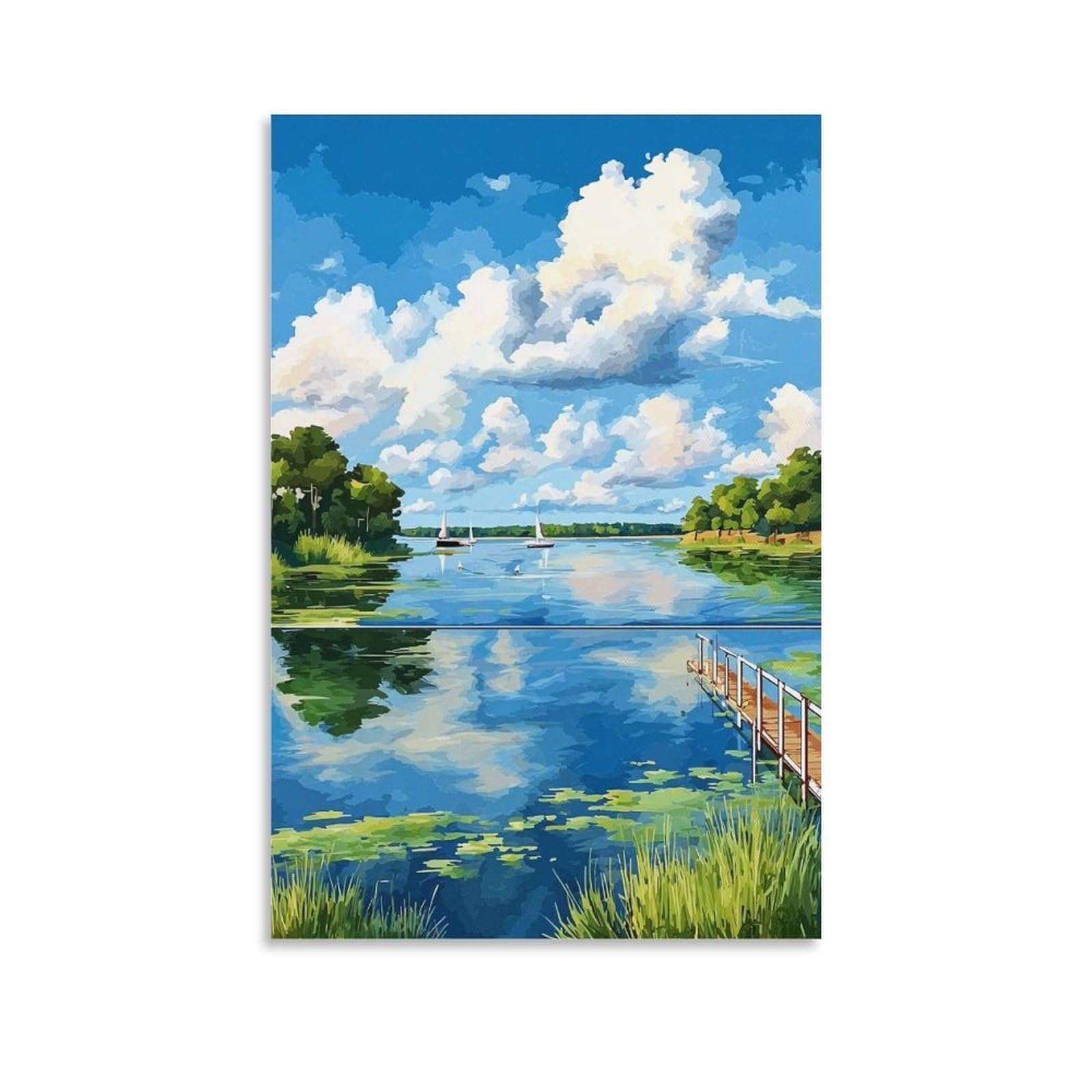 ZBBGGOZ Lake Conroe Poster 20x30inch(50x75cm) Vintage Watercolor Canvas Art