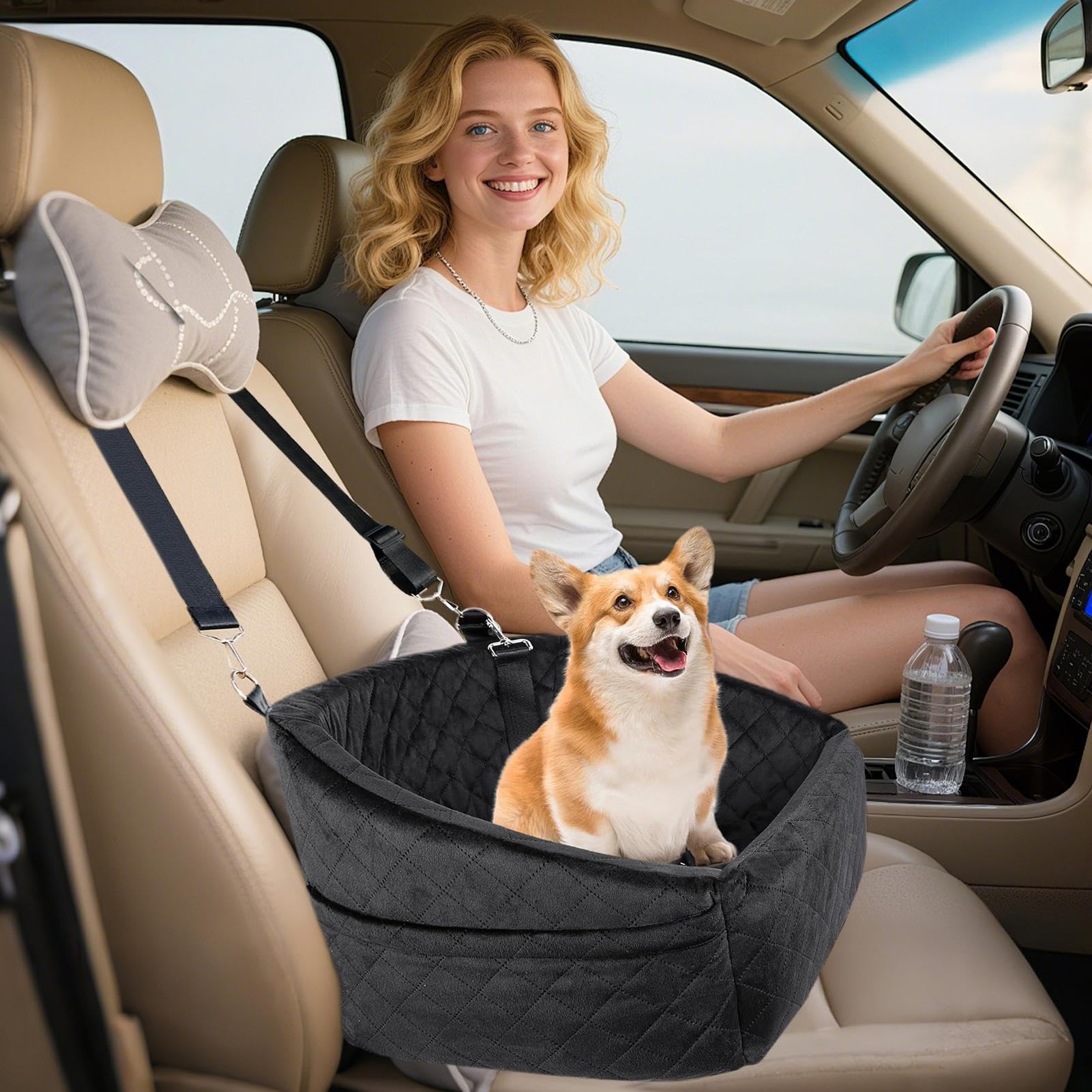 Asientos de viaje para mascotas, cojín de coche para perros para seguridad, nido de asiento ajustable para cachorros, equipo de viaje por carretera, asiento de coche SUV sedán, ideal para acampar