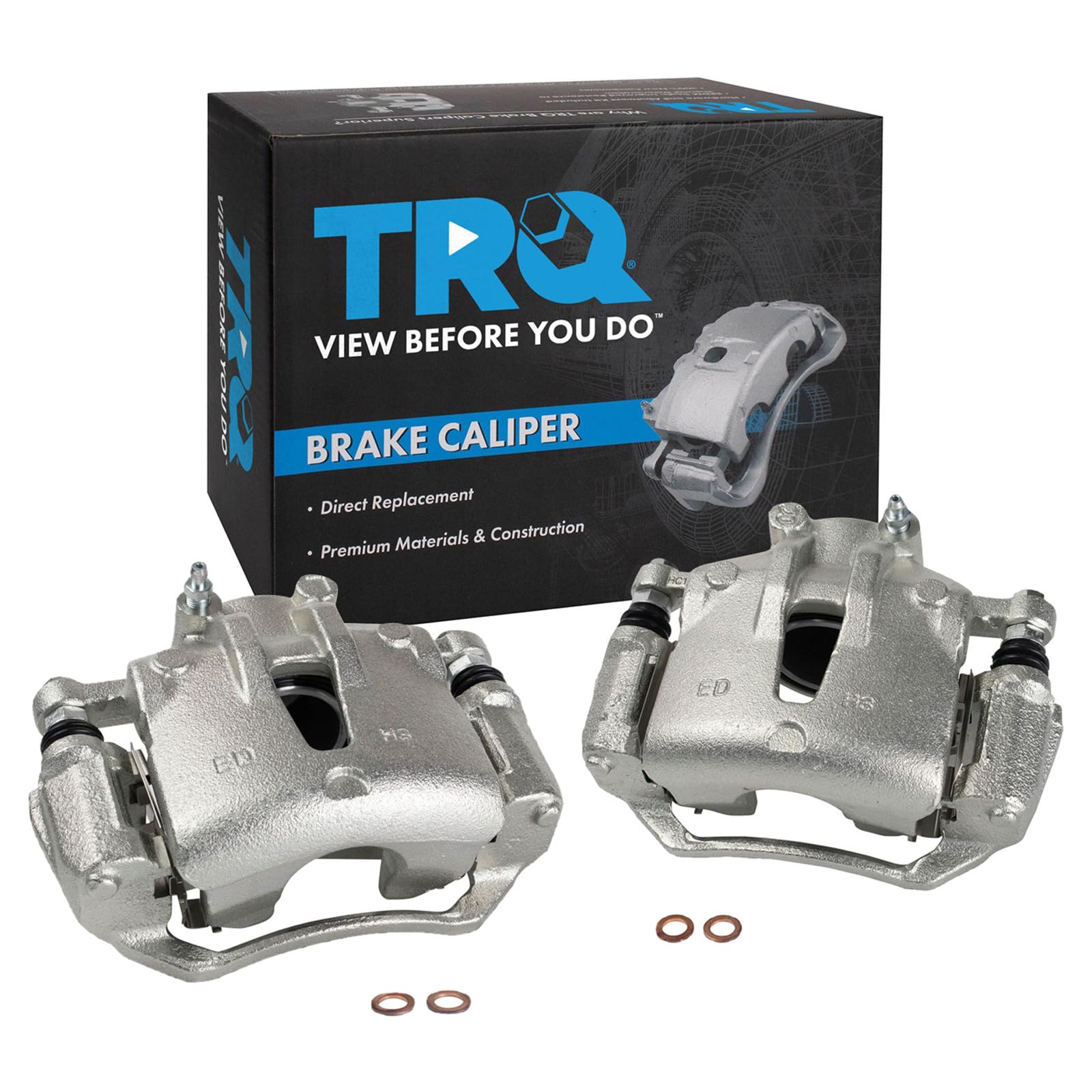 TRQ Front Brake Caliper Set Zinc Coated Brackets Hardware