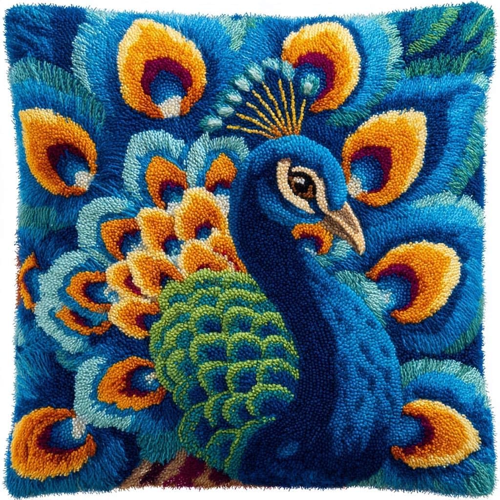 Henypt Latch Hook Pillow Case Embroidery Kits, Peacock