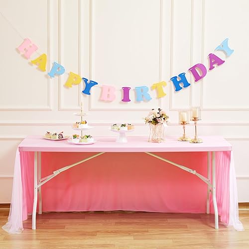 Miniatura 3 de Suppromo Mantel rosa de 6 pies con falda de mesa de tul para mesas rectangulares de 3 lados para baby shower, niñas, fiesta de cumpleaños, boda,