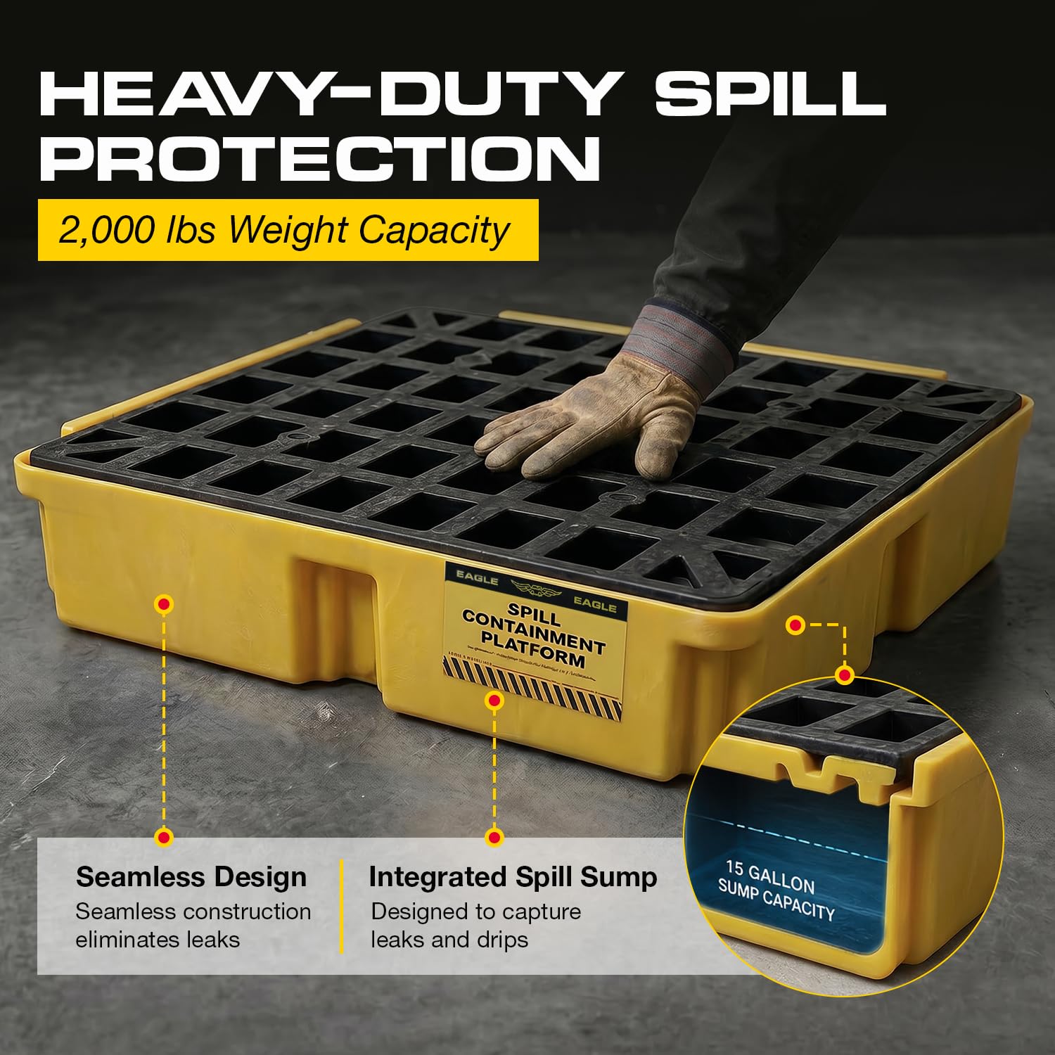 Eagle Drum Spill Pallet - Yellow Containment -5 Eagle Drum Spill Pallet - Yellow Containment -5
