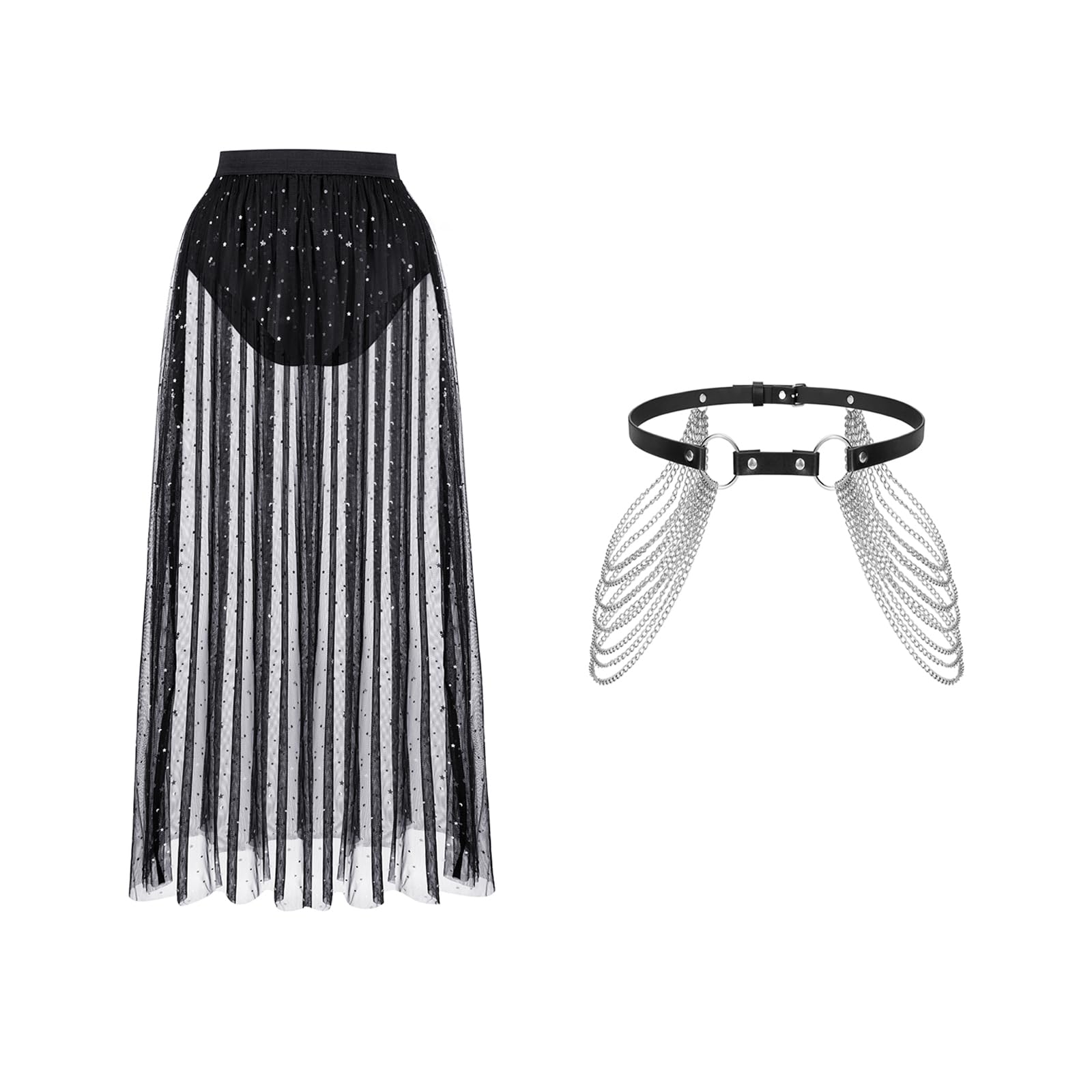 JasGood Damen 2 in 1 Transparent Mesh Rock und Punk Körperkette Gürtel