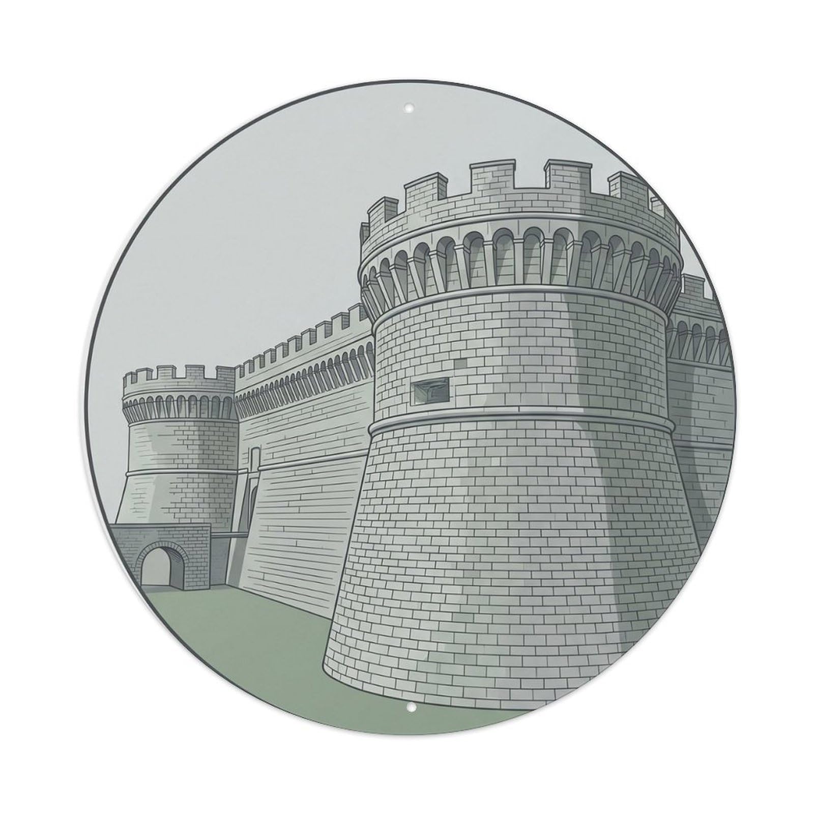 Umbria Landmark Fortress City Europe Classic Destination Metal Tin Sign Plaque Wall Decor for Cafe, Man Cave, Club Bar, Office, Home Garden Round Metal Poster 8x8Inch