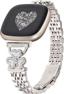 Bling Love Clover Bands For Women Compatible With Versa 4/Versa 3/Sense 2/Sense Stainless Steel Adjustable Replacement Strap.