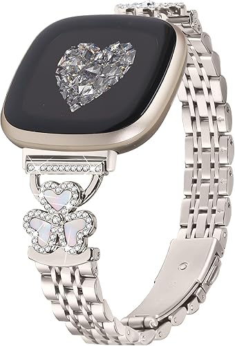 Bling Love Clover Bands For Women Compatible With Versa 4/Versa 3/Sense 2/Sense Stainless Steel Adjustable Replacement Strap.
