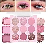 AMY\'S DIARY Pink Shimmer Eye Shadow Makeup Palette 9 Colors, Highly Pigmented Matte Glitter Shimmer Pearl Waterproof Party Sparkling Eyeshadow Palette (02)