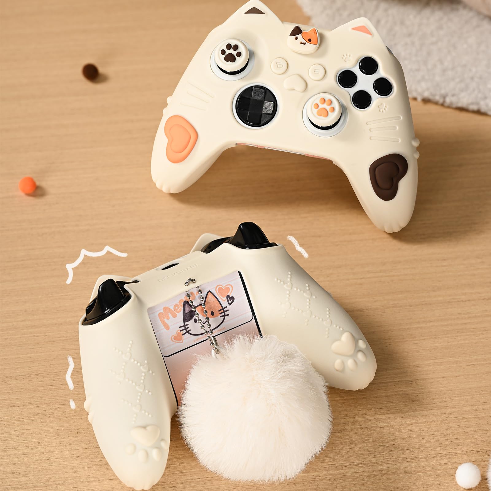 GeekShare Funda protectora de silicona para mando Xbox Series X/S, funda suave antideslizante con 2 tapas de joystick, agarre ergonómico para gamer, gato calico