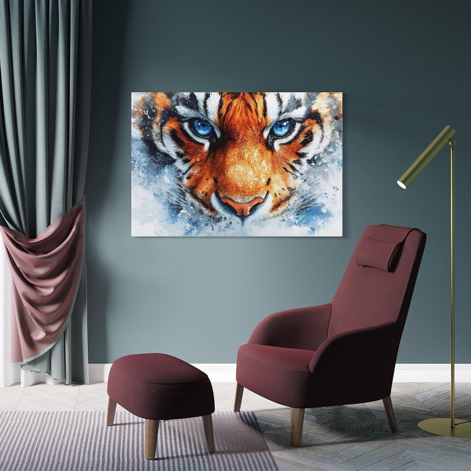 Junmoney Watercolor Tiger Portrait with Blue Eyes Wall Art Print 16x24inch(40x60cm), for Hallway, Entryway Or Landing, A Neat Decor Update for Hallways, for Everyday Interiors