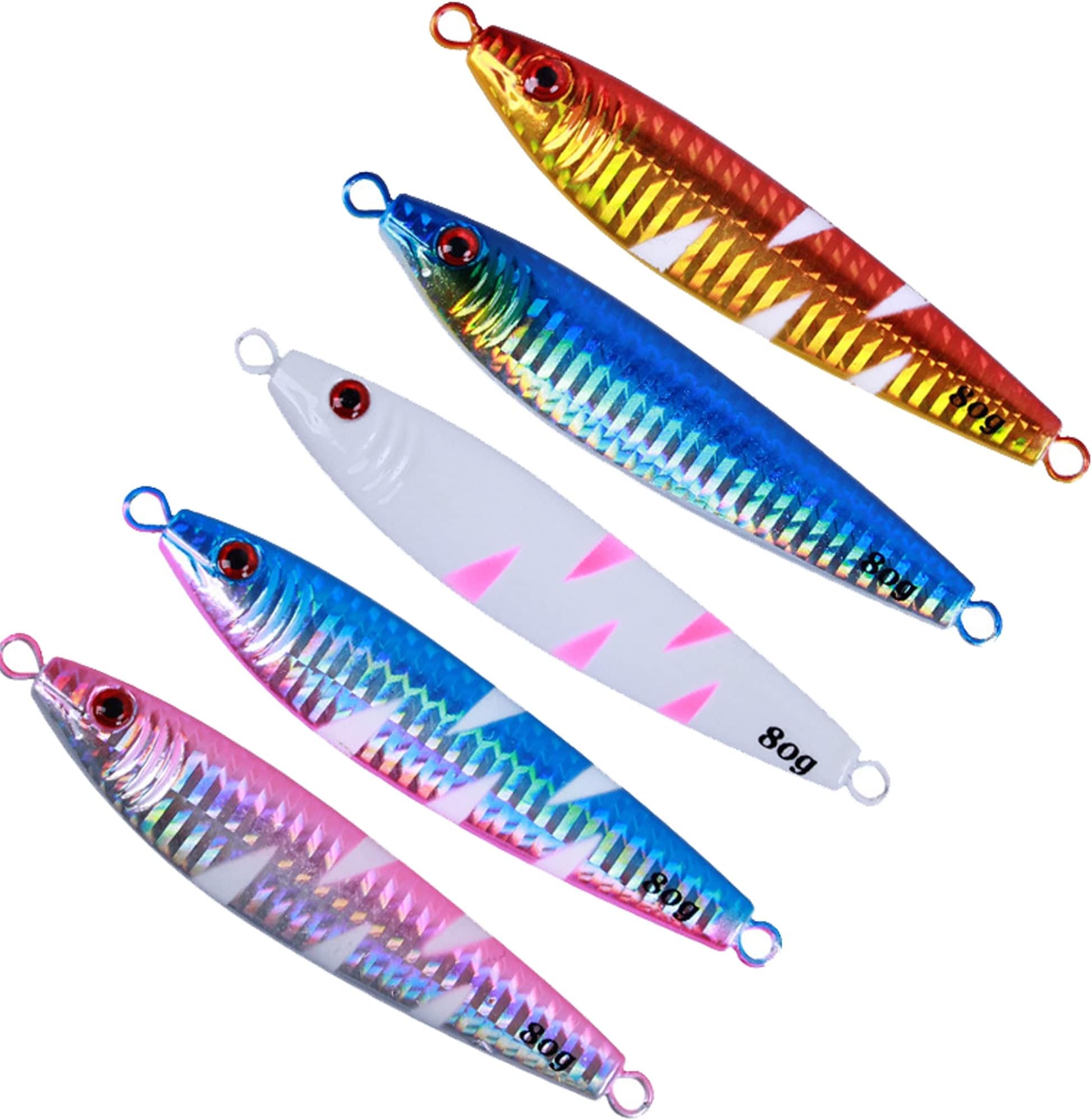 WUHANJHL 5 Pieces/Lot 40g/60g/80g/100g Luminous Metal Jig Fishing Lure Trolling Lure Inchiku Tenya Madai Jig Kabura Saltwater Fishing Lure Jighead Jigging Fishing Bait