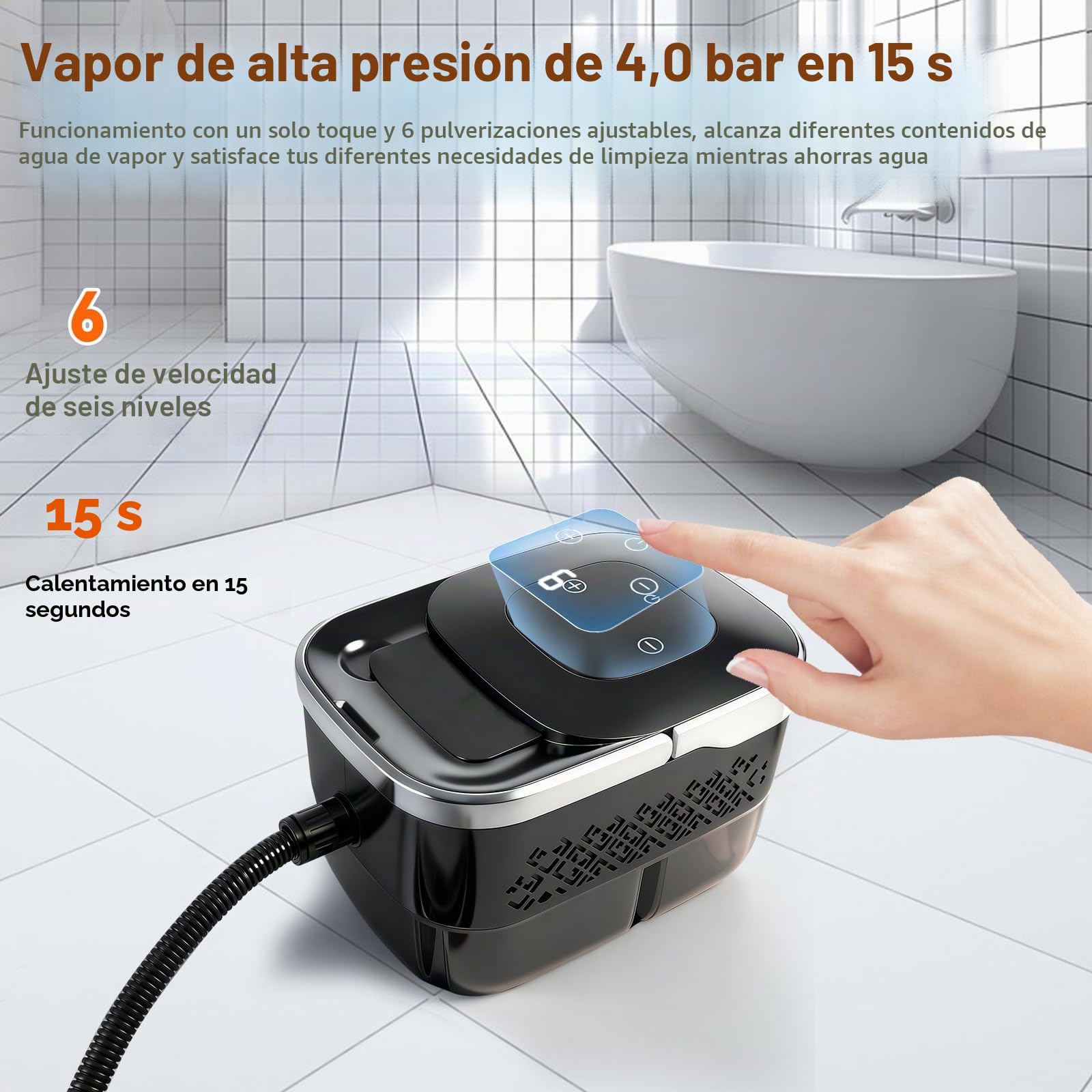 Limpiador de vapor de alta presión, 2500 W, 4 bares, 1250 ml, depósito de 6 niveles, limpiador a presión de alta temperatura, para coche, ventana, cocina, suelo, muebles