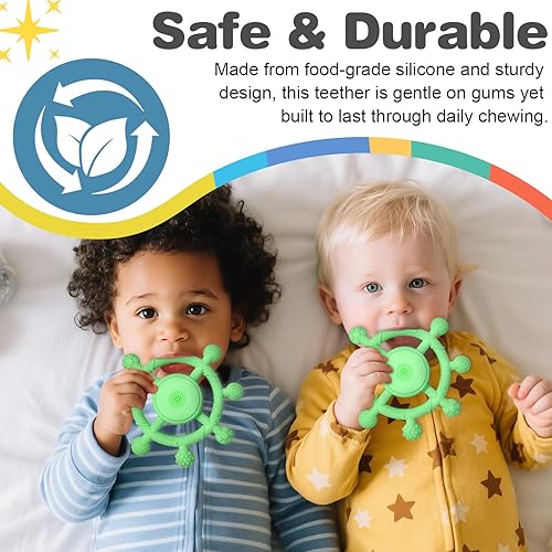 Miniatura 7 de YOFUN - Mordedor vibrante de 3 velocidades para bebés, juguete calmante de silicona para dentición para bebés de 3 meses, grado alimenticio,