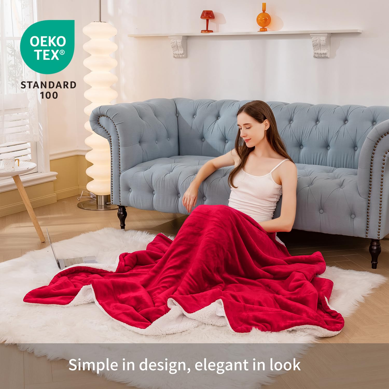 WAVVE knusse deken fluffy deken fleece deken - bank deken rood 220x240 cm woondeken bank deken zacht, XXL grote deken bank licht