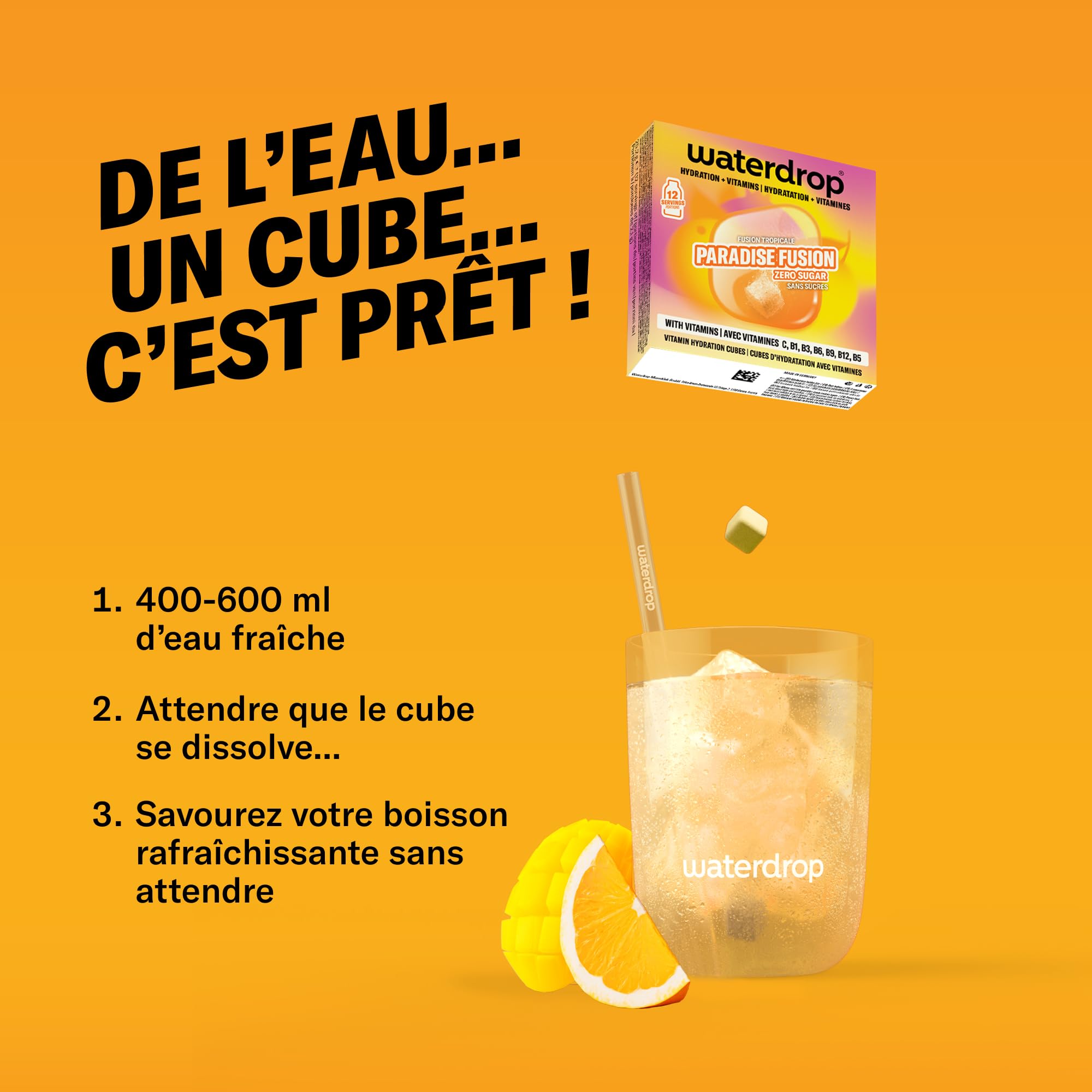 waterdrop® Coffret Fusion de Fruits Duo - 48 Pastilles d’Hydratation, Cubes de Boisson aux 2 Saveurs: Fusion Tropicale & Fusion Fruits Rouges, Eau Aromatisée Sans Sucre avec Vitamine C & B