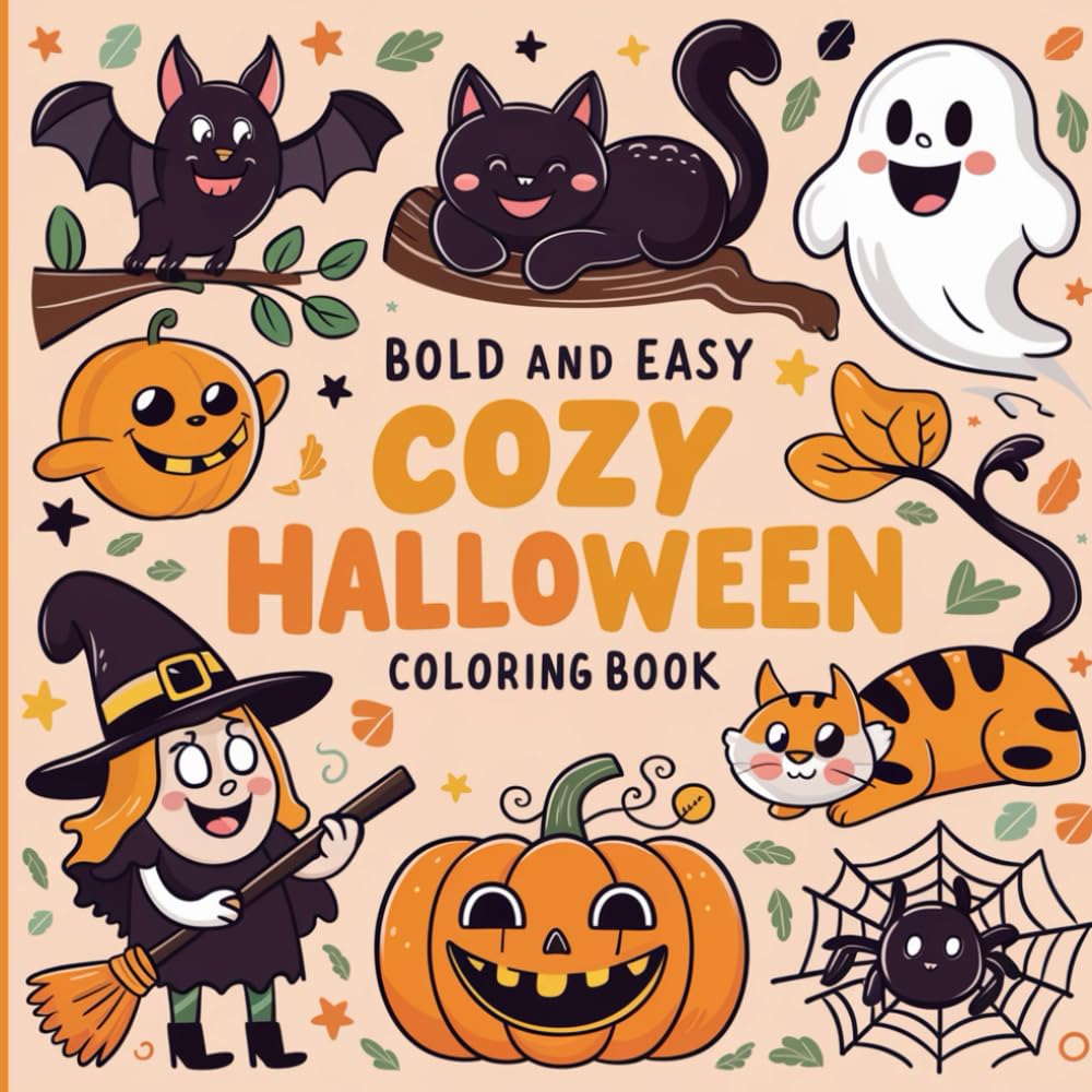 Cozy Halloween Coloring Book Bold and Easy 46 Cute