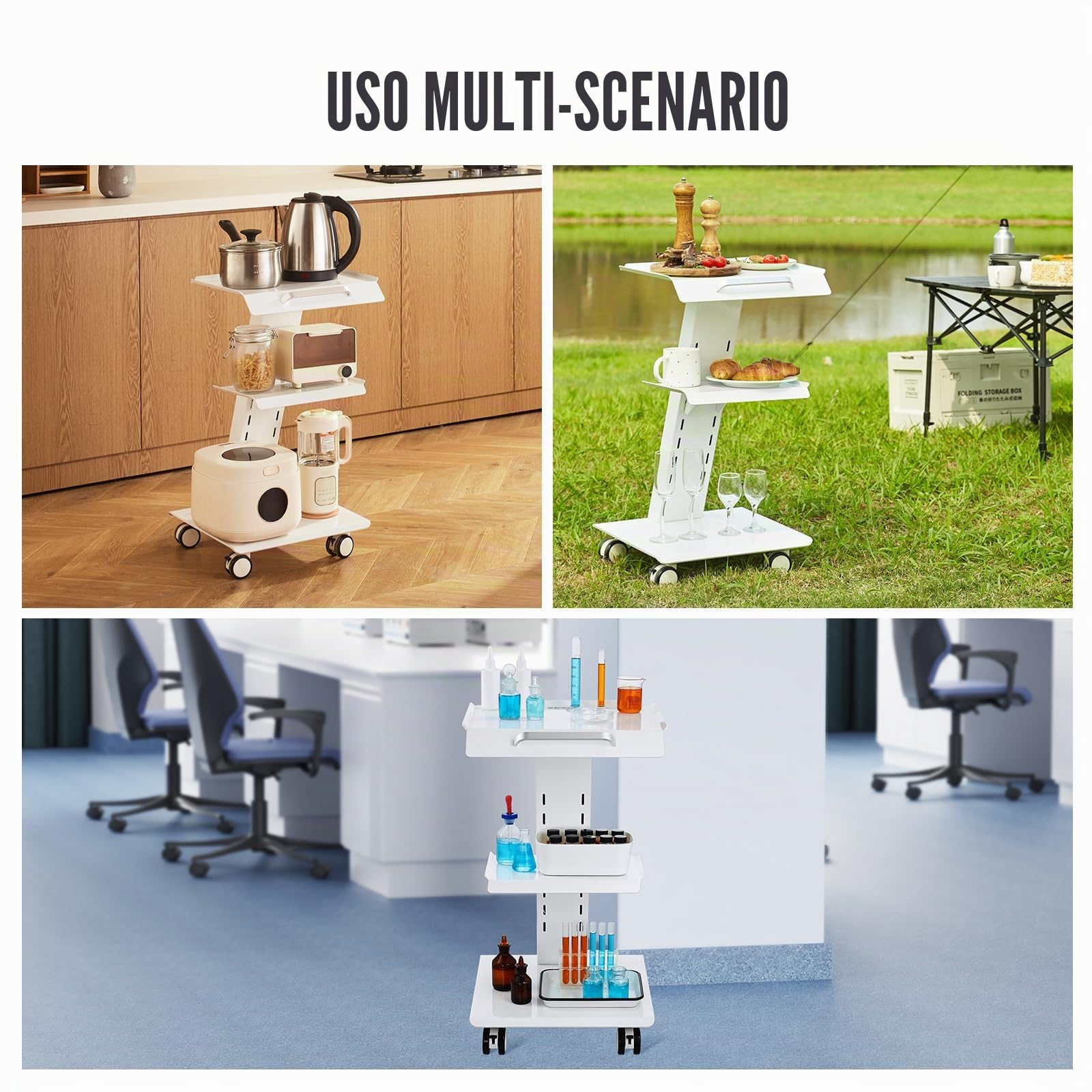 VEVOR Carrello da laboratorio 3 strati con presa integrata ruote girevoli portata 100 kg