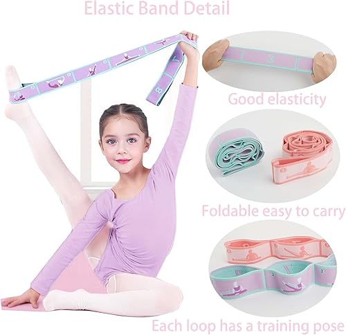 Miniatura 3 de 2 correas elásticas para niños, correas elásticas de yoga con bucles, bandas de estiramiento ajustables de múltiples bucles, bandas de ballet de