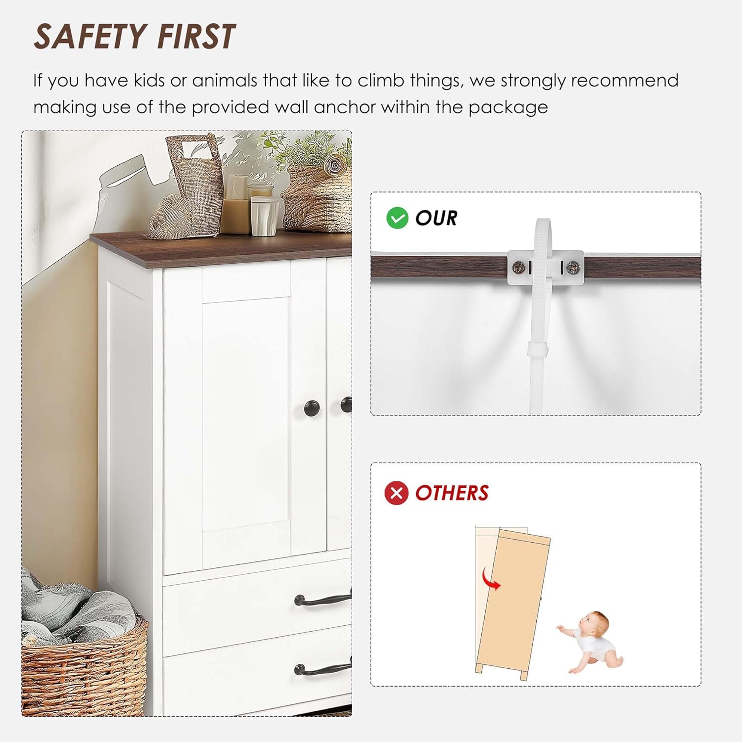 Dog Feeding Station with Storage, Dog Food Storage Cabinet with Bowls and Drawers, Pet Feeding Station with Adjustable Shelves and Hooks (White-2 Drawers)