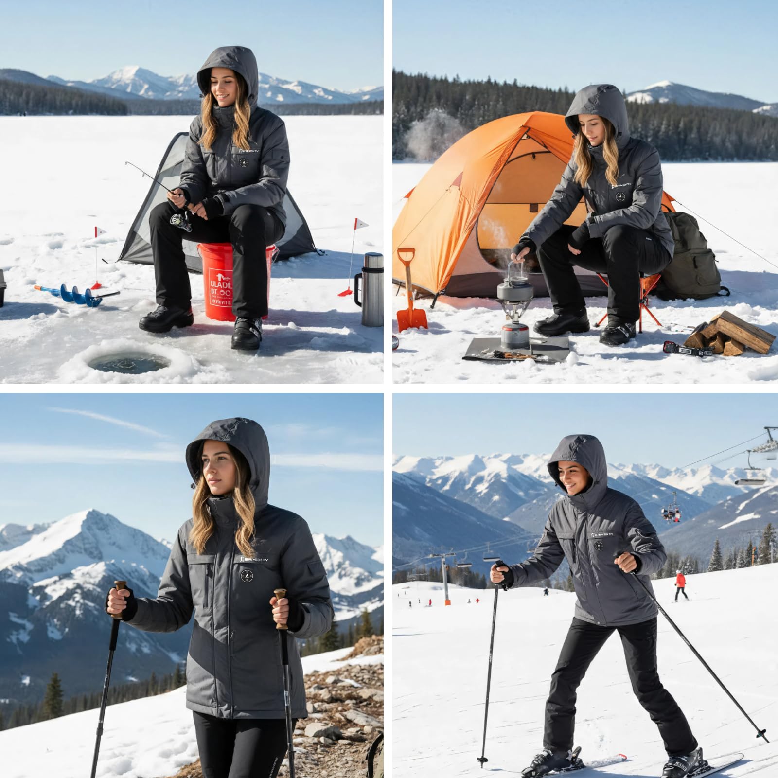 Giubbotto Riscaldato Donna in Fleece con Cappuccio, Impermeabile e Antivento, 6 Zone di Riscaldamento, Batteria 20000mAh, 3 Livelli Temperatura, Giacca Riscaldata per Sci, Snowboard, Campeggio