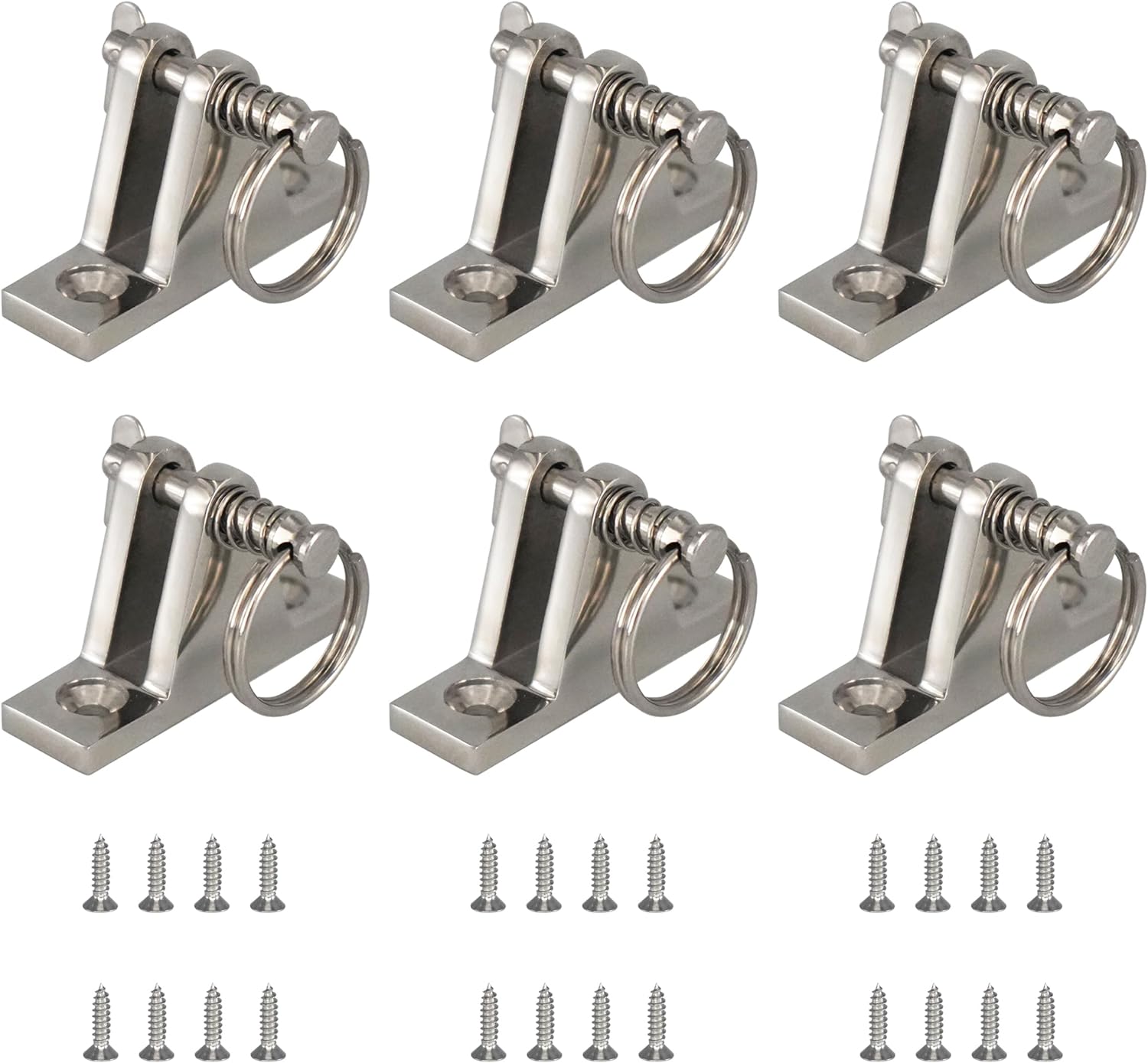 DNB Bimini Top Deck Hinge - Stainless Steel 316 - with Ring and Removable Pin - Extra Installation Screws Included