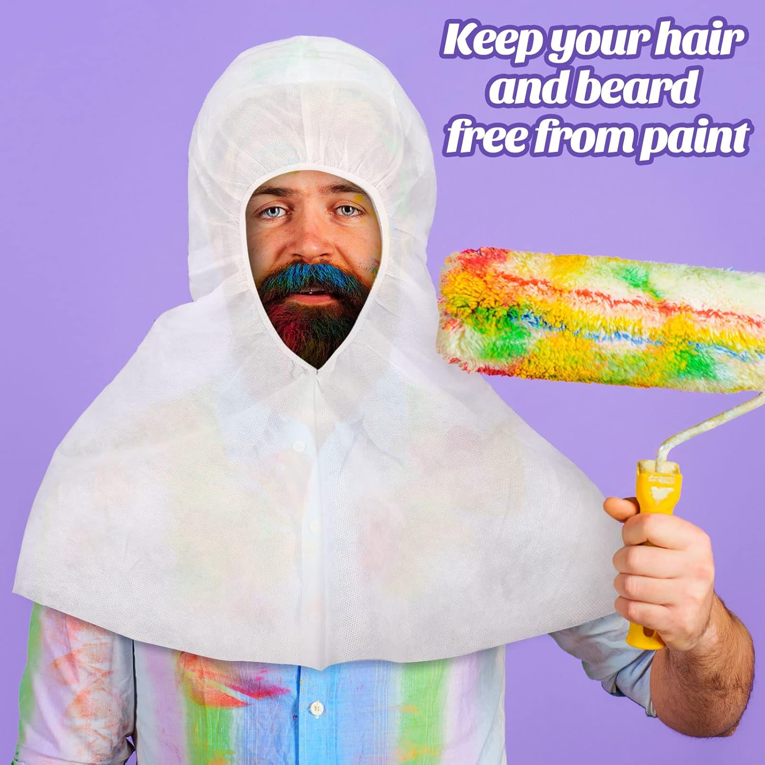 Yahenda 20 Pcs Disposable Hood Caps Spray Socks Opening Dust Hood with Elastic Edge, Unisex Adult Painters Mask Protecting Hair, Face, Head, Neck, Shoulders from Paint Over Spray, Dust White - Image 5