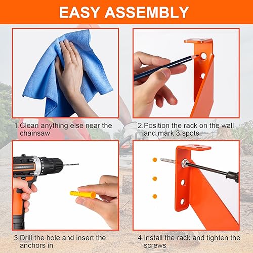 Miniatura 6 de Soporte para motosierra 3 en 1 de 10 pulgadas, soporte de pared de motosierra resistente, colgador de sierra de cadena de acero calibre 10 para
