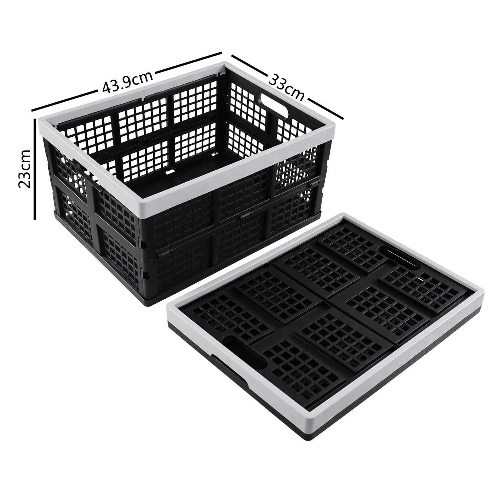 Set di 3 cesti pieghevoli impilabili da 30 l, cassette pieghevoli in plastica