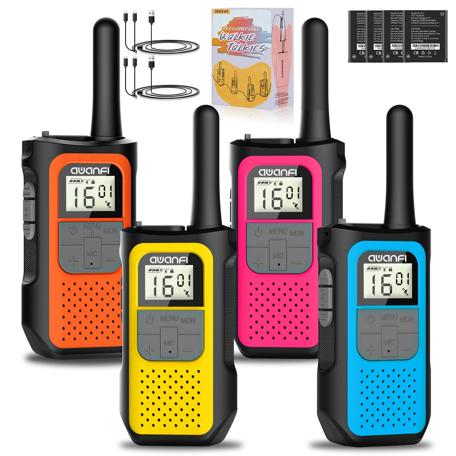 AWANFI Walkie Talkie Recargable con 1200mAh Batería, Walkie Talkie para Niños Adultos, 3 Piezas Walkie-Talkies, 16 Canales VOX, Walky Walky para Aventuras Camping Senderismo — view 11