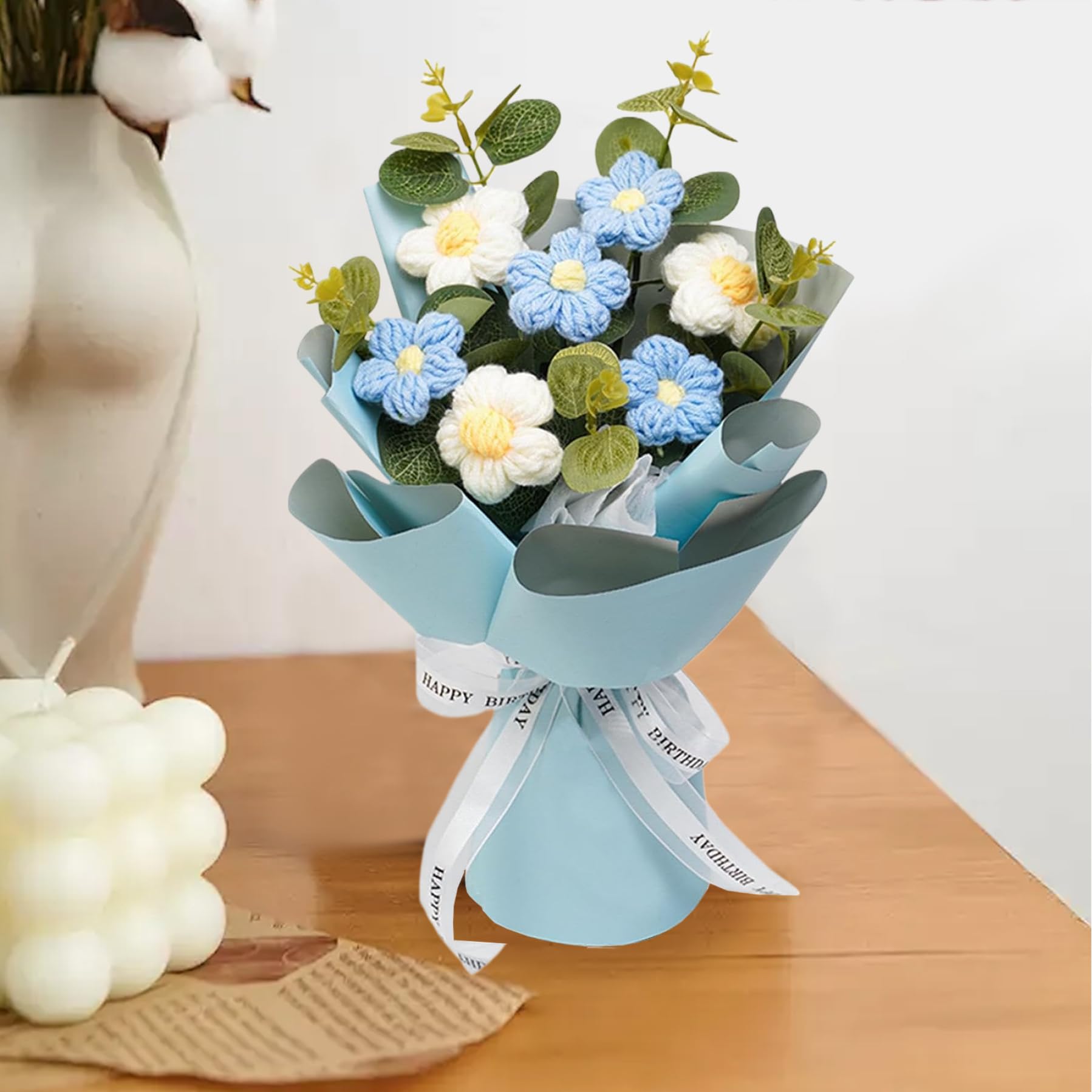 Bouquet de Fleurs au Crochet Bleu 9x13 - Fleurs Artificielles Décoration Intérieure