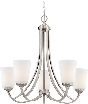 Minka Lavery 4965-84 Overland Park Chandelier, 5-Light, 500 Total Watts, 26-in H x 25-in W, Brushed Nickel