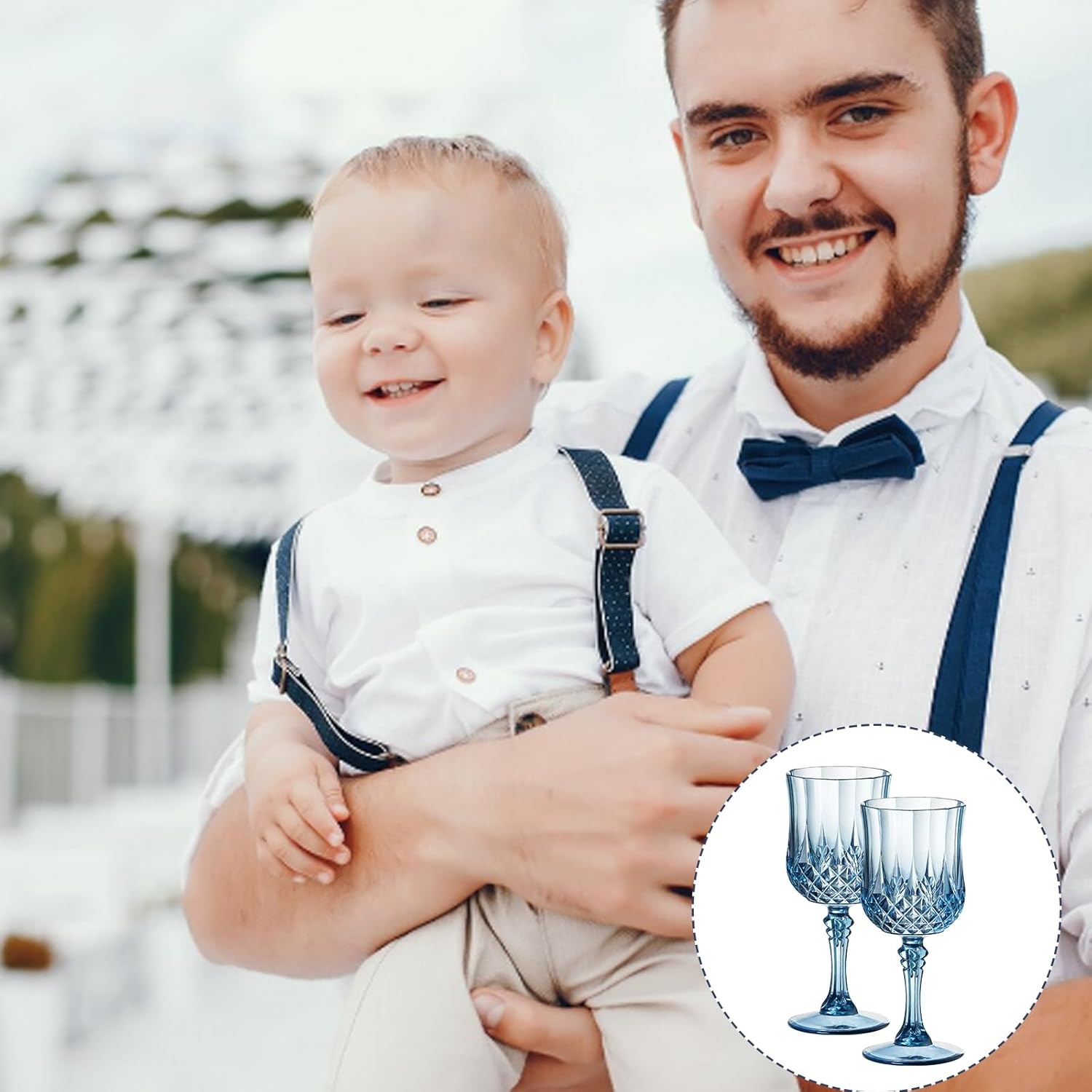 XUWAIDSGN 24 Pcs 7oz Plastic Vintage Wine Glasses Drinking Glasses Unbreakable Wedding Glassware Crystal Water Goblets Reusable Drinkware Vintage Champagne Flutes (24, Blue) - Image 7