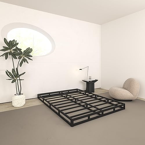 Miniatura 6 de Base de colchón de 5 pulgadas tamaño Queen de metal resistente, capacidad de peso de 3000 libras, base de cama de perfil bajo sin ruido con cubierta