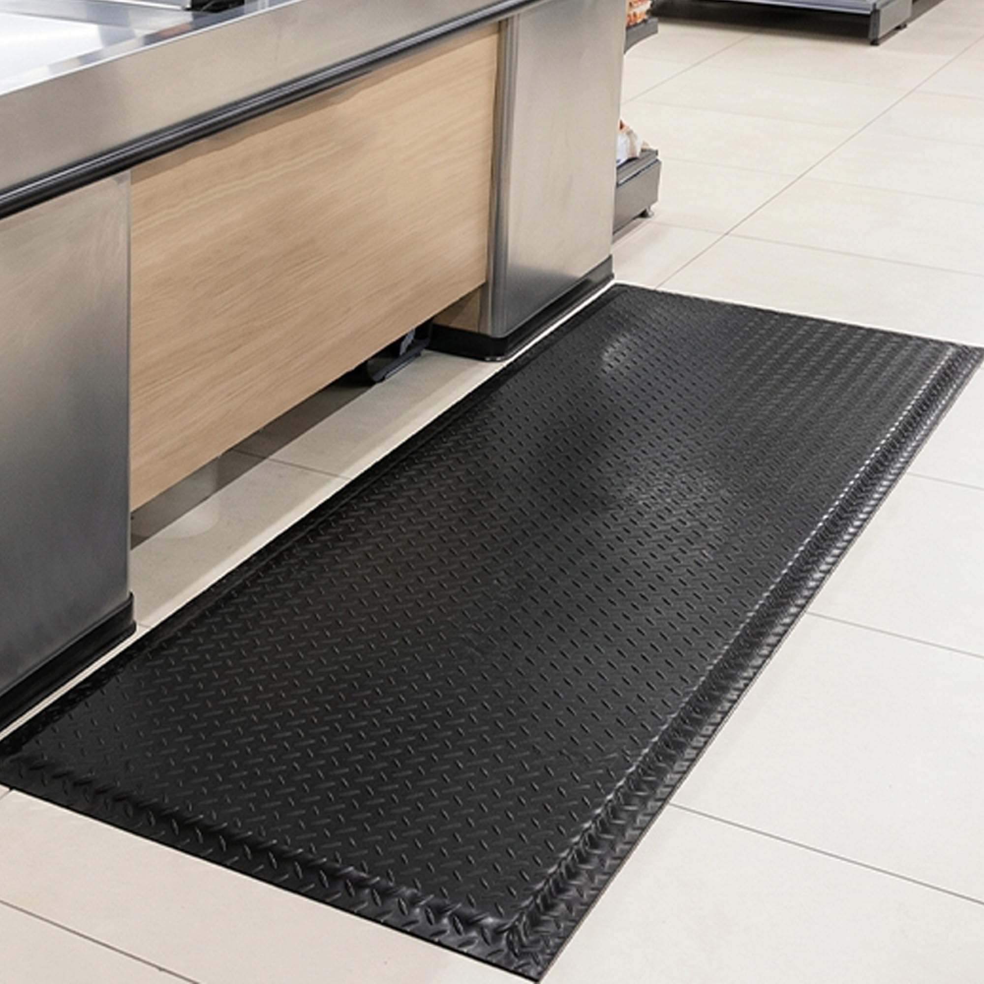 Tappetino anti-stanchezza in PVC, 92 x 152 cm, per scrivania, ergonomico, per postazioni di lavoro in piedi, cucina, officina e nastro di scorrimento (nero)