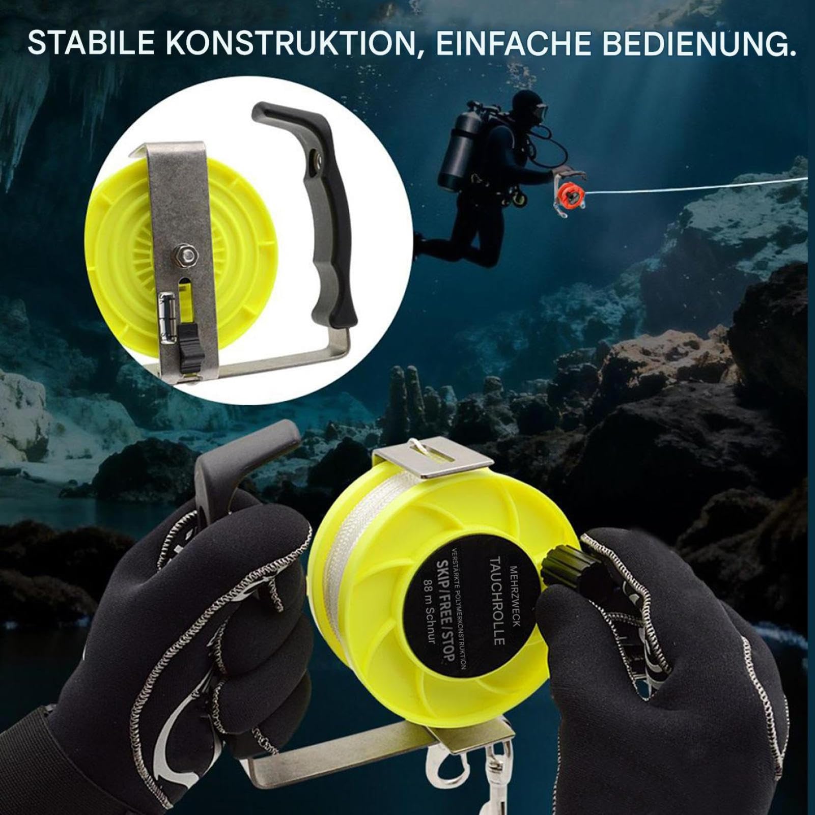 Carrete De Buceo Tirador De Cuerda De Nylon De 88 Metros De Alta | Carrete De Buceo Estable Para Pesca Submarina Embarcación Al Aire Libre Playa Subacuático Mujeres Y Hombres Buceo Con