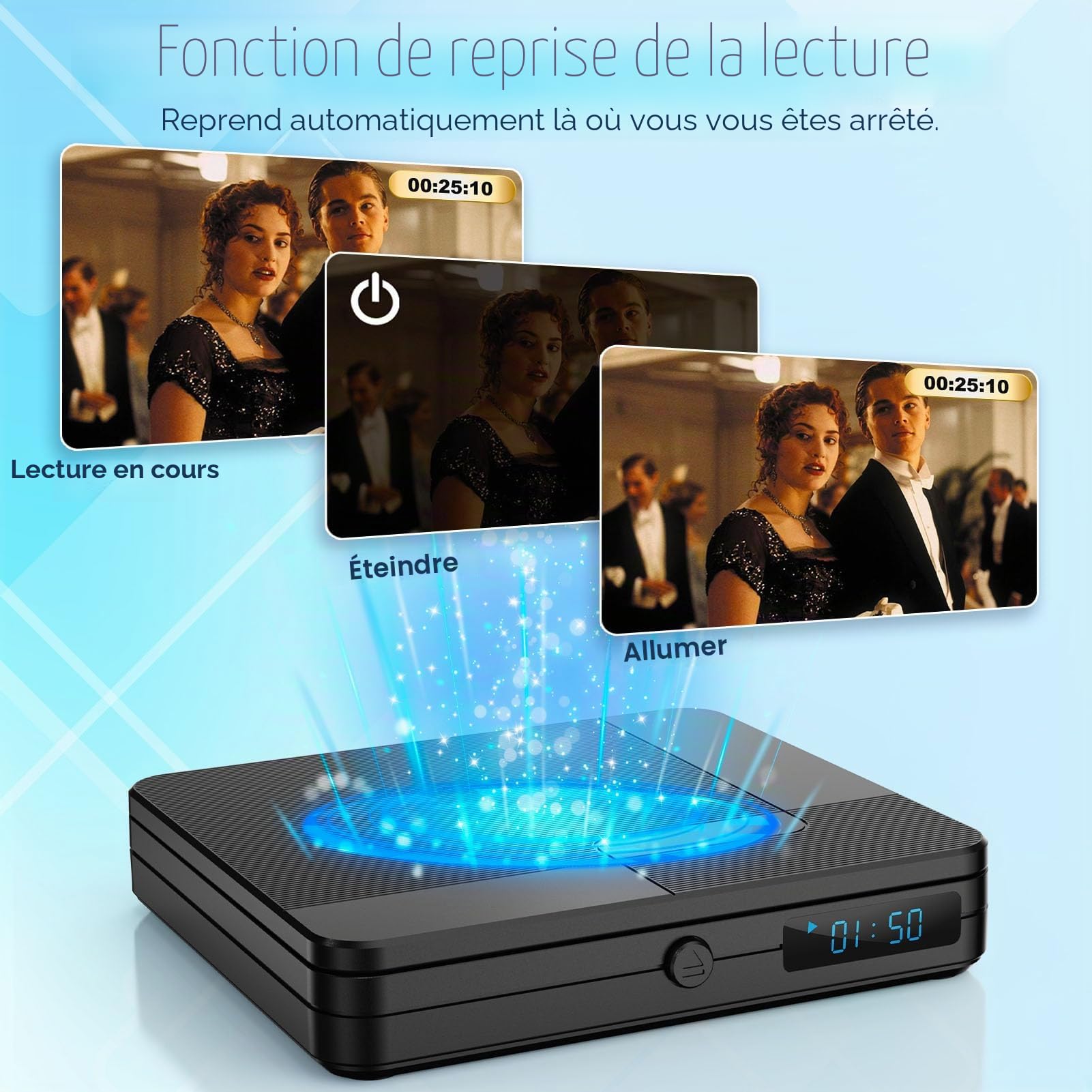 Mini Lecteur DVD avec télécommande – Lecteur CD DVD Compact HD 1080p pour Smart TV et projecteur, avec Sortie HDMI, Prise Casque, entrée USB 2.0, Prise en Charge PAL/NTSC