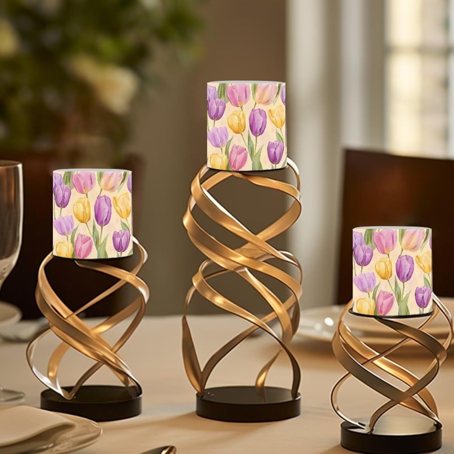 Merkmak Set of 4 Tulip Flameless Candles with Timer Battery Operated Candles with Remote LED Pillar Tea Lights for Indoor Outdoor Easter Day Patio Porch Wedding Home Decorations